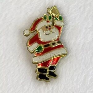 Vintage Santa Claus Ringing Bell Christmas Holiday Pin Made in Hong Kong Plastic